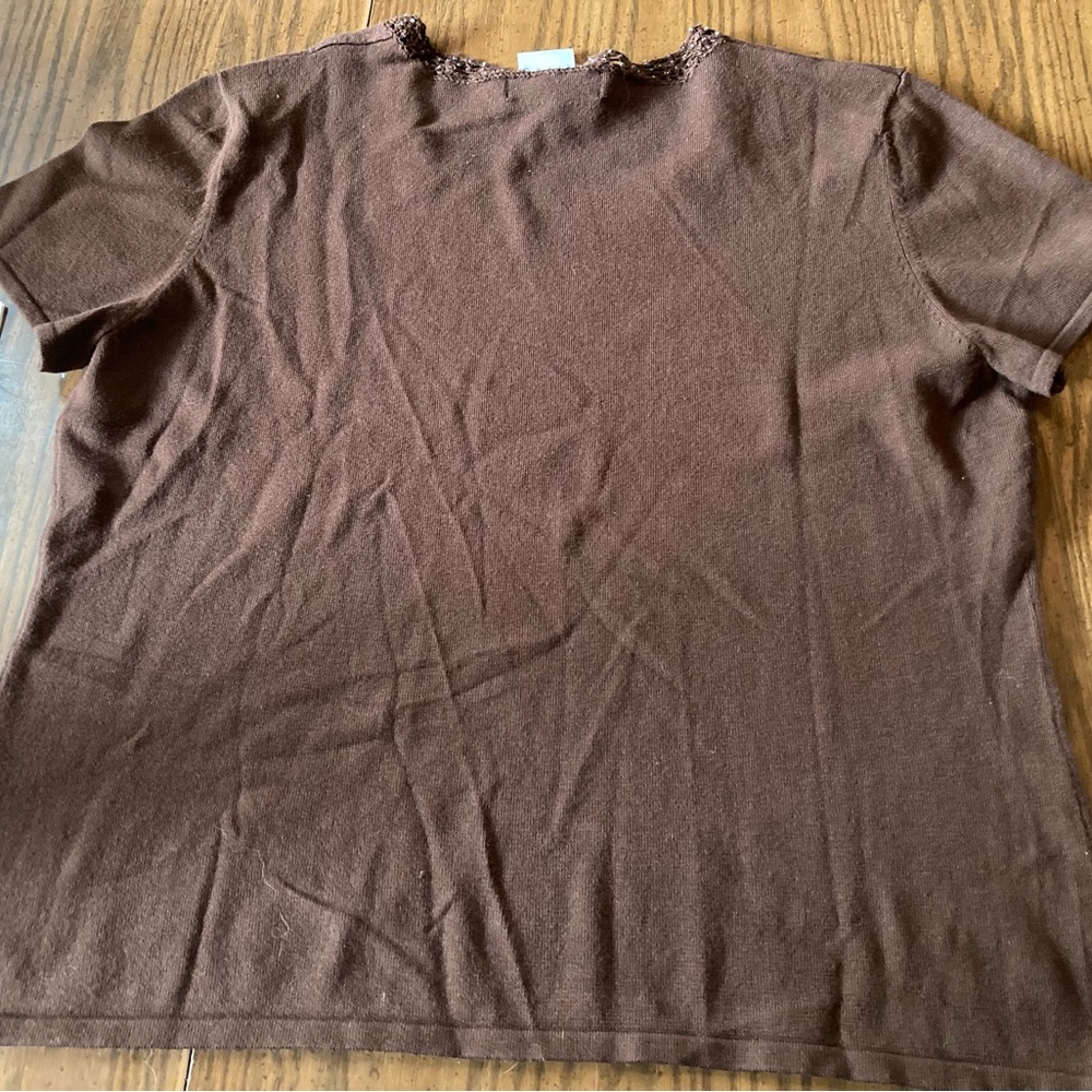 NWT Brown sag harbor pull over knitted XL top with beaded square neckline